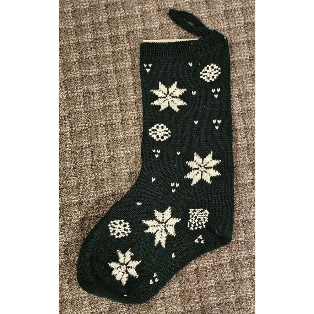 Green White Wool Christmas Stocking with Snowflakes 22